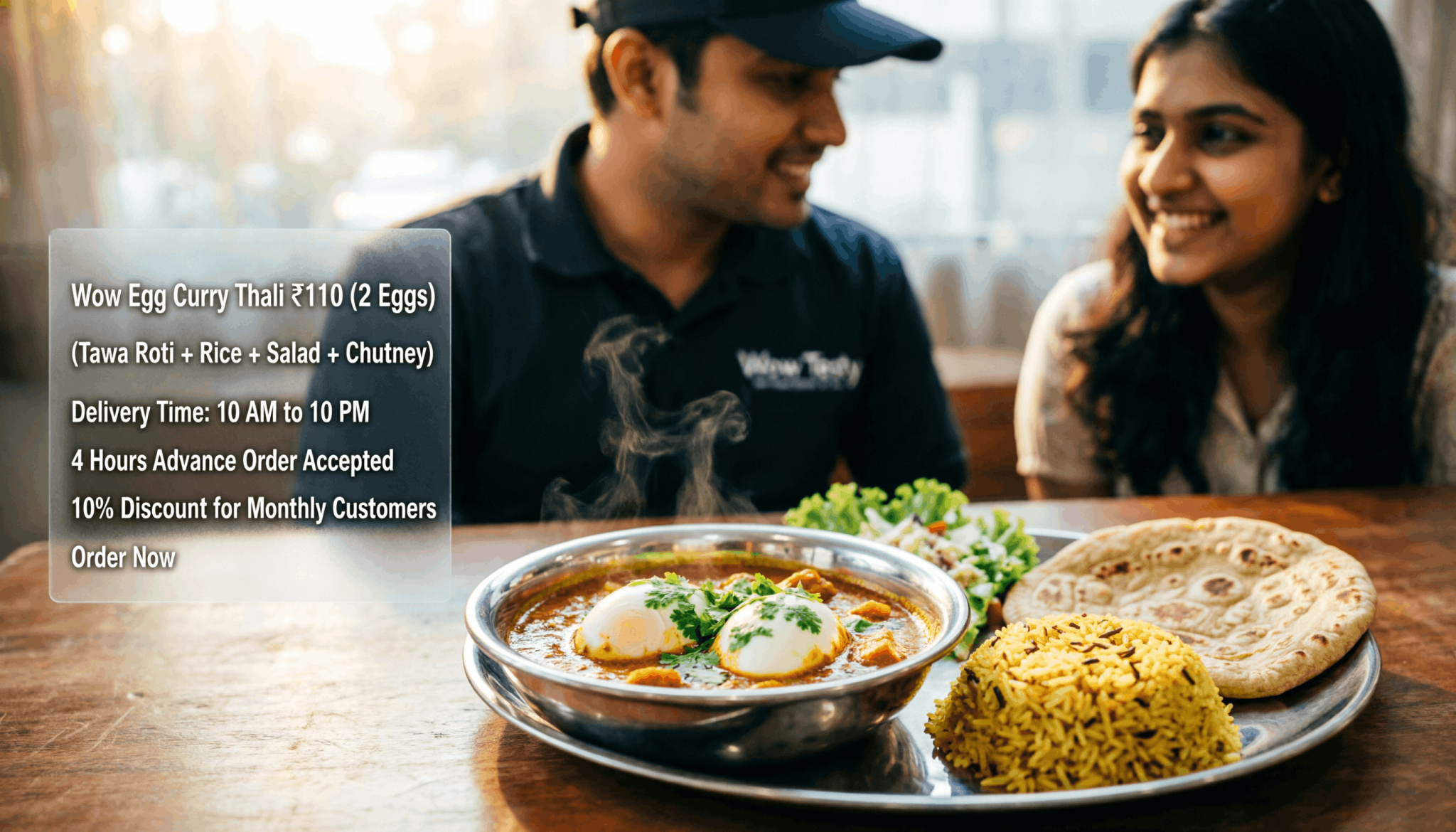 Wow Testy Special Egg Curry Thali with 2 eggs, Roti, and Rice in Lucknow